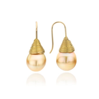 Nest of gold-tone South Sea pearl ear hooks