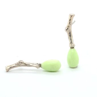 Takjes oorbellen zilver Citroen Chrysopraas